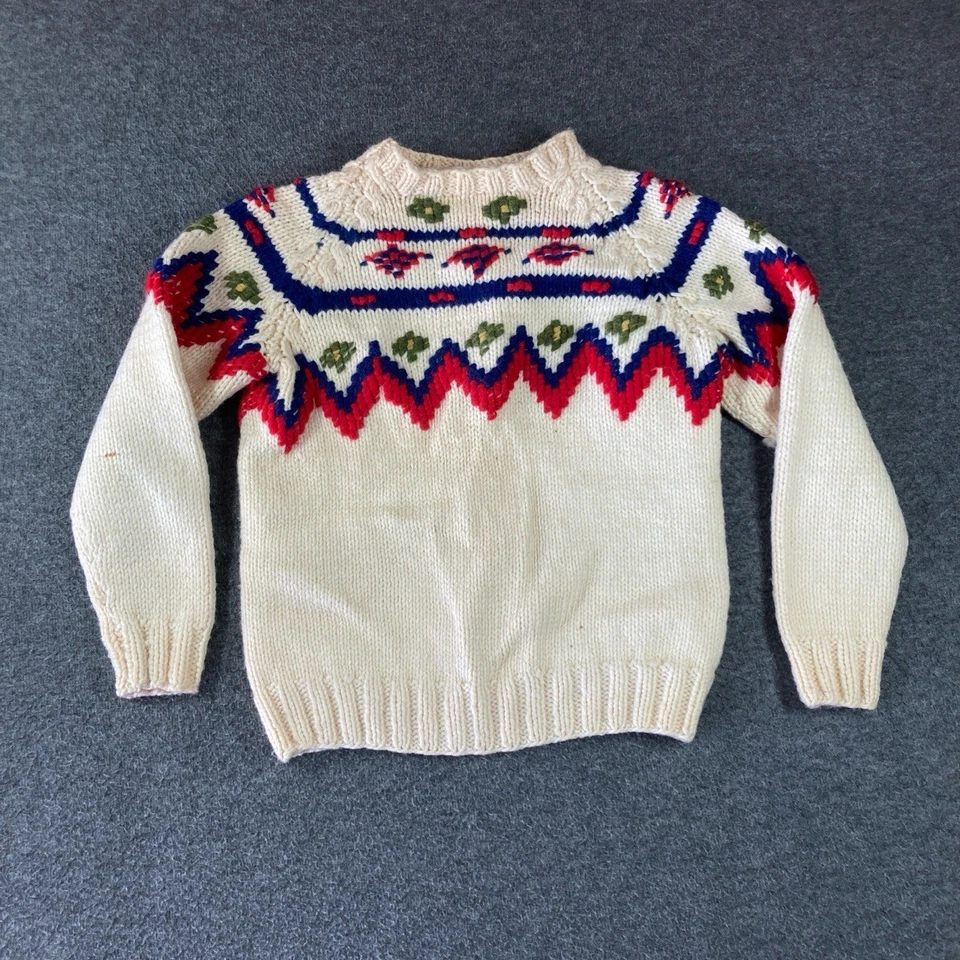 Suéter Fair Isle de lana hecho a mano vintage para mujer mediano crema nórdico Foto 1 de 4