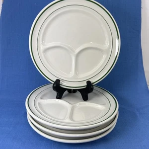BUFFALO Restaurant Ware Green Stripe 9.5" Divided Dinner Plates LOT OF 4 VTG - Picture 1 of 19