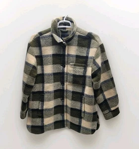 Madewell Belrose Women's L Oversize Shirt Jacket Maran Plaid Loden Green Black  - Picture 1 of 13