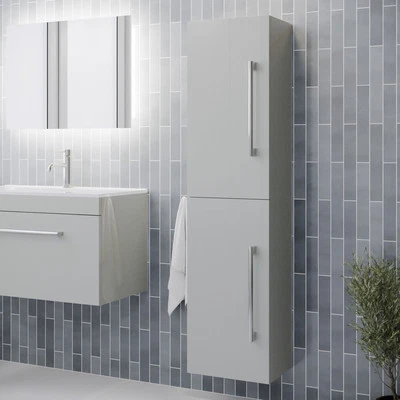 ASHFORD Double Door Grey Wall Hung Tall Bathroom Cabinet with Chrom BUN/BeBa_28208/80146