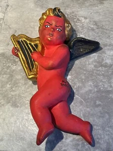 Handbemalter satanischer Keramik Cherub spielt Harfe gruselig gruselig Halloween - Bild 1 von 8