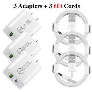 3Pack PD 20W Fast Charger Power Adapter Block USB Cable For iPhone 14 13 12 11 8 - Picture 1 of 14