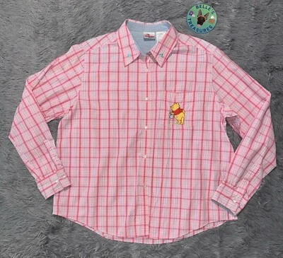 Camisa Disney Winnie the Pooh Mujer Grande Rosa A Cuadros Flor Bordada con Botones Foto 1 de 4