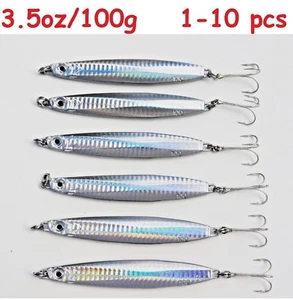 1 a 10 piezas plantilla de señuelo vertical de agua salada para peces 100 g/3,5 oz metal plateado - Imagen 1 de 9