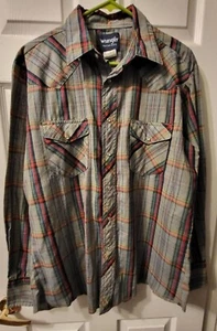 Wrangler Western Shirts Mens L Multicolor Plaid Snap Button Up With Pockets - Picture 1 of 8
