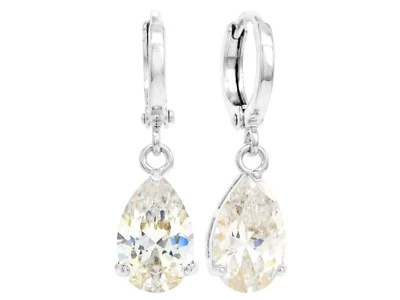 Brillantes Pendientes Lágrima Blanca Gran Gota/Cuelga Chapado en Oro Blanco 18K Bolsa de Regalo Foto 1 de 4