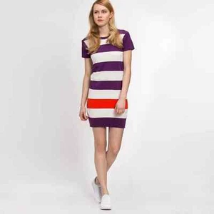 LACOSTE Wide Sailor Stripe Short Sleeve Sweater Knit Dress 36 XS Alligator Logo - Picture 1 of 15