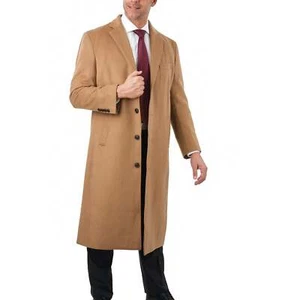 Mens Regular Fit Solid Camel Tan Full Length Wool Cashmere Overcoat Top Coat - Picture 1 of 7