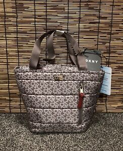DKNY Logo Insulated Water Resistant Lunch Cool Bag Tote Brown Ash Tan New RRP£90