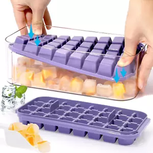 Easy Release Ice Cube Tray with Lid and Bin, 2 Pack Ice Cube Trays for Freezer, - Picture 1 of 6