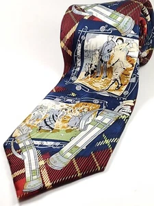 MUSEUM ARTIFACTS Handmade 100% Silk Tie Men's 61" Long Red Blue GOLF Necktie NEW - Picture 1 of 6