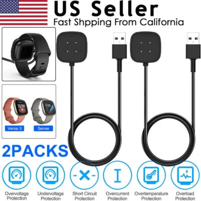 2 X USB Estación Base de Carga Rápida Cable Cargador para Fitbit Versa 3 / Sense Foto 1 de 4
