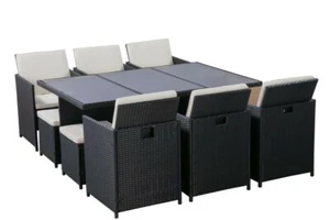 Ratán Sintético Muebles Jardín Conjunto Set Comedor 10 Sillas 1 Mesa Salón Patio - Imagen 1 de 1