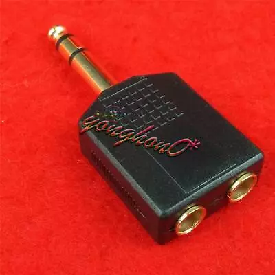 1Pcs Stereo male plug to 2×6.35mm Stereo Female jack adapter 1/4" 6.35mm - Image 1 of 4