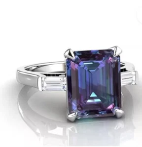 Anello regalo pietra promessa argento sterling 925 5 carati alessandrite naturale cambio colore - Foto 1 di 3