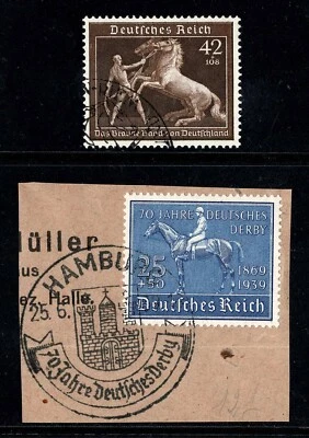 Германия 1939 б/у марки скаковая лошадь и 6-я коричневая лента в Мюнхене - Изображение 1 из 2