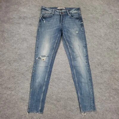 Zara Jeans Womens 4 Blue Skinny Low Rise Dark Wash Distressed Denim Casual - Image 1 of 4