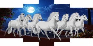 Panel Painting 7 Running Horses Vastu UV Textured Set of 5 Large 36 In X 18 - Picture 1 of 3