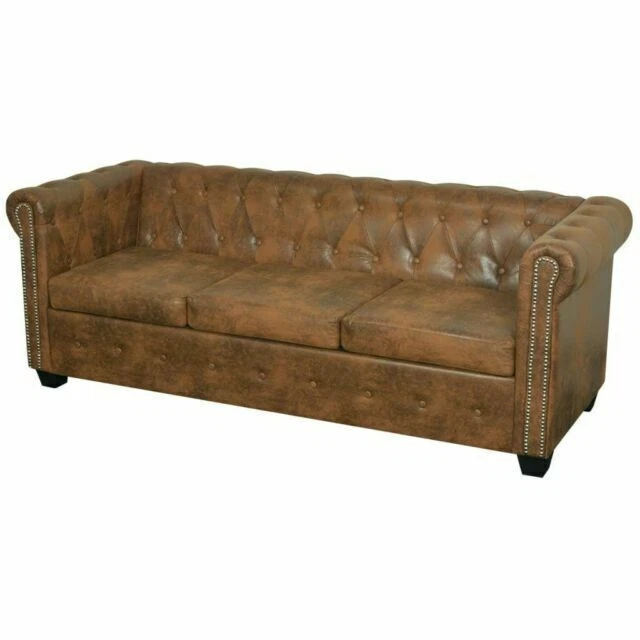 vidaXL Chesterfield Kunstleder 3-Sitzer Sofa - Braun (243620)