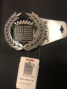 Vintage Cadillac Style Emblem Chrome Belt Buckle Famous Stars & Straps USA Flag - Picture 1 of 8