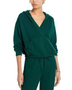 Monrow Super Soft Fleece V-Neck Hoodie Women's L Evergreen Kangaroo Pockets L/S - Picture 1 of 16