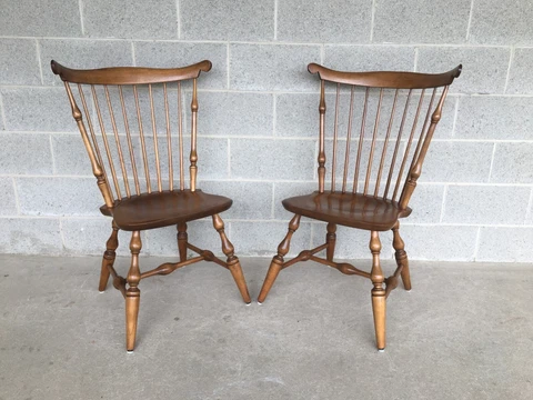 NICHOLS & STONE SOLID MAPLE WINDSOR FAN BACK SIDE CHAIRS - A PAIR Cover
