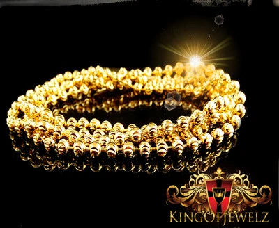 COLLAR CADENA RACIMO BOLA CUENTAS CORTE LUNA ACABADO ORO 14K 4MM 24 PULGADAS Foto 1 de 4