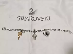 SWAROVSKI Charm Bracelet with 3 charms Cross Heart Key AUTHENTIC RARE - Picture 1 of 5
