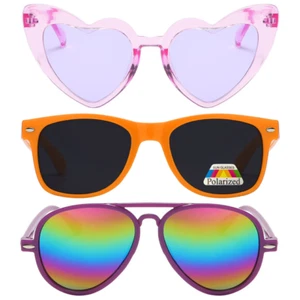 OWL Kid's Assorted 3 Pack Sunglasses – Three Cute Heart, Retro, & Aviator Styles - Picture 1 of 135