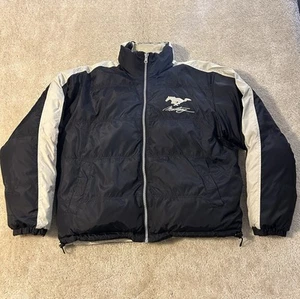 Mustang Reversable Puffer Jacket Mens Large Black Beige Logo Full Zip Pockets - Picture 1 of 20