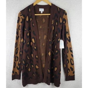 Whimsigoth Gr. M Strickjacke Pullover Langarm vorne offen braun Leopard Büro - Bild 1 von 6