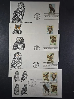 1978 US AMERICAN OWLS FDC Scott# 1760-1763, 1763A, HARRIS Set of 5 - stk#KR11 - Image 1 of 4