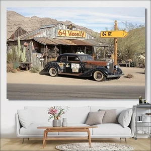 Vintage Route 66 Gas Station Hintergrund - Polyester Banner für Partys - Bild 1 von 11