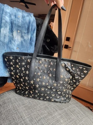 Authentic JIMMY CHOO Sasha M Star Studs Leather Shoulder Tote Bag Black 5793M - Image 1 of 4