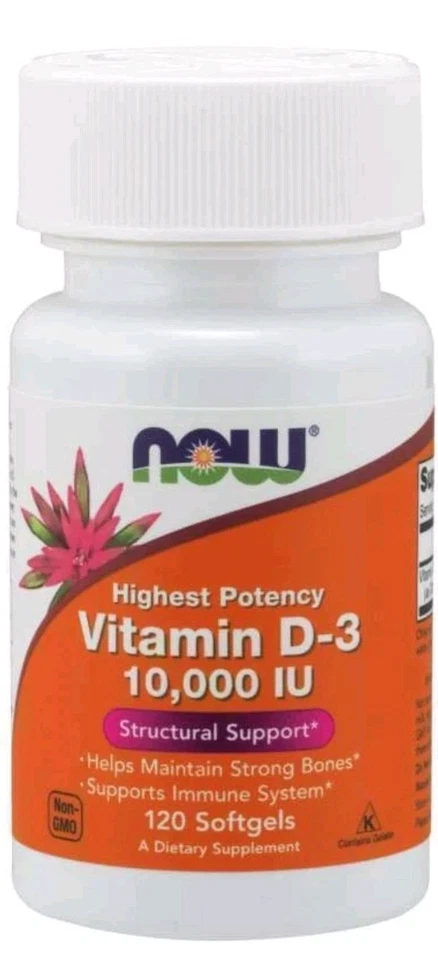 Now Foods Vitamin D-3 10000IU Maintain Strong Bones 120 Softgels EXP 11/27 - Image 1 of 1
