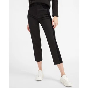 Express Super High Waisted Luxe Polished Black Velvet Pieced Straight Jeans 6 - Picture 1 of 4