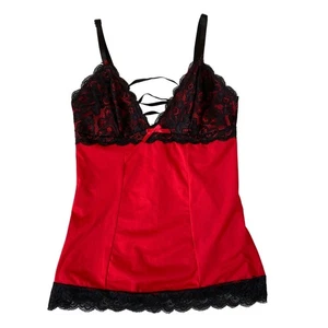 Rene Rofe Whimsigoth Babydoll Trägertop mit Spitzenbesatz Damen S/M rot dunkel romantisch - Bild 1 von 7