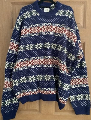 Vintage Gap Crew Neck Pullover Sweater 100% Wool Snow Nordic Fair Isle Size XL - Image 1 of 4