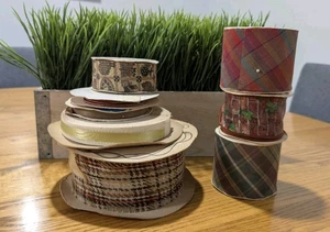 VTG ASSORTED Ribbon Lot Scotty Plaid Waterproof, Brick W Ivy, Cows, Gold, Brown - Picture 1 of 7