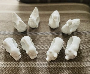 Set 8 Farmyard Animal Napkin Rings White Ceramic Rabbits Ducks Pigs Chickens - Picture 1 of 20