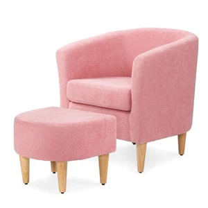 Modern Accent Chair with Ottoman, Linen Barrel Sofa Chair Comfy Upholstered A... - Picture 1 of 8