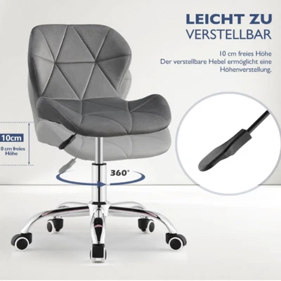 Schreibtischstuhl Schminkstuhl Sitzhocker Büro Drehstuhl Höhenverstellbar Grau - Bild 1 von 4