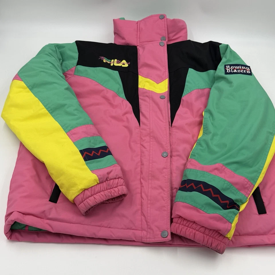 FILA Vintage Colorblock Ski Jacket XL Green Pink Retro 80s Style Snow Coat  - Image 1 of 4