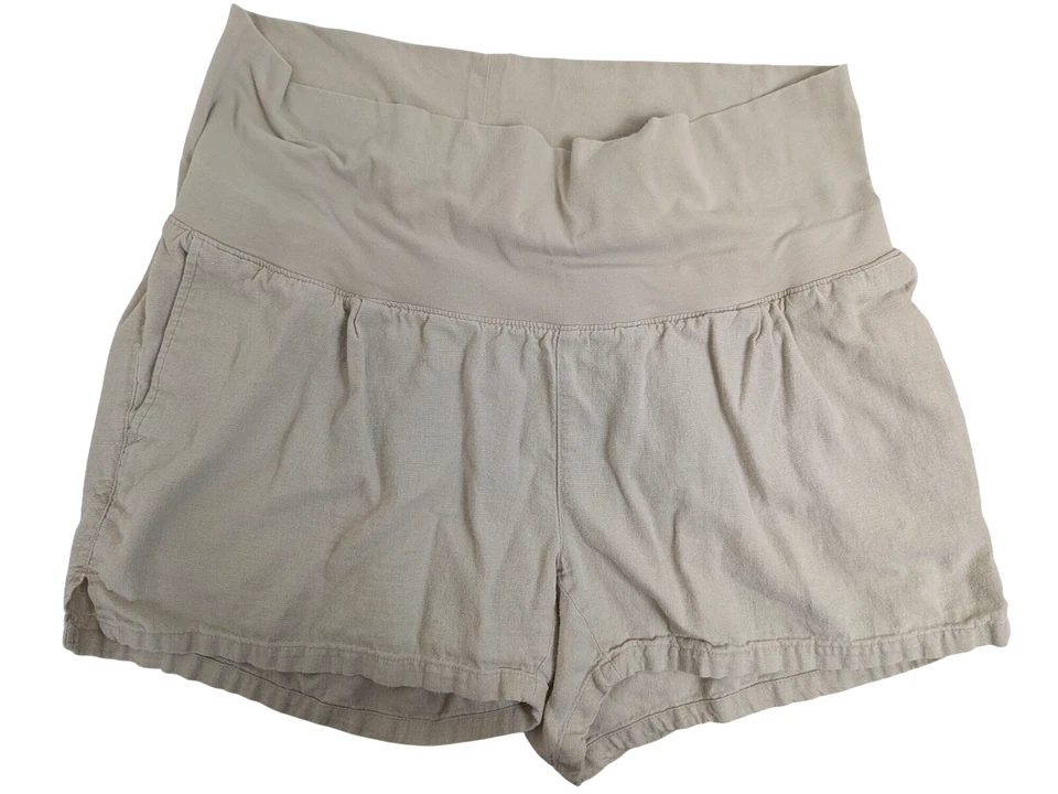 Old Navy Maternity Shorts size L Linen Blend Tan Khaki Pockets Rollover Waist - Image 1 of 4