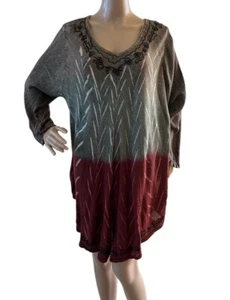 Greater Good Tunic Asymmetrical Hem Embellishments V Neck Top Boho Gauze 1X/2X - Picture 1 of 5