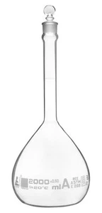 Eisco 2000ml Volumetric Flask with Glass Stopper, Class A - White Graduation - Picture 1 of 1
