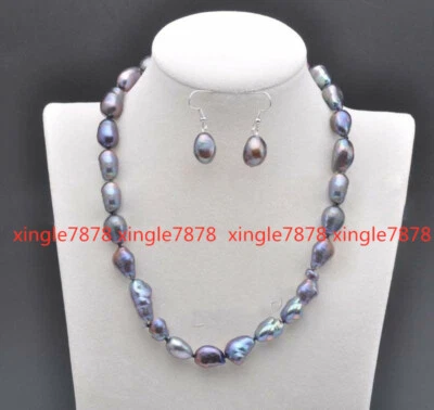 REAL 8-9MM NATURAL MULTICOLOR FRESHWATER BAROQUE PEARL NECKLACE EARRING SET 20" - Image 1 of 4