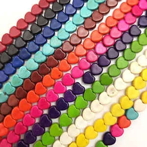Small Heart Bead Howlite Turquoise 6mm Yellow Black White Orange Pink 15" strand - Picture 1 of 46