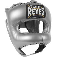 Cleto Reyes Traditional Leather Boxing Headgear with Nylon Face Bar - Silver