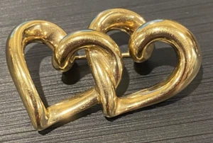 Spilla cava oro giallo 14 kt doppio cuore 3,4 grammi - Foto 1 di 10